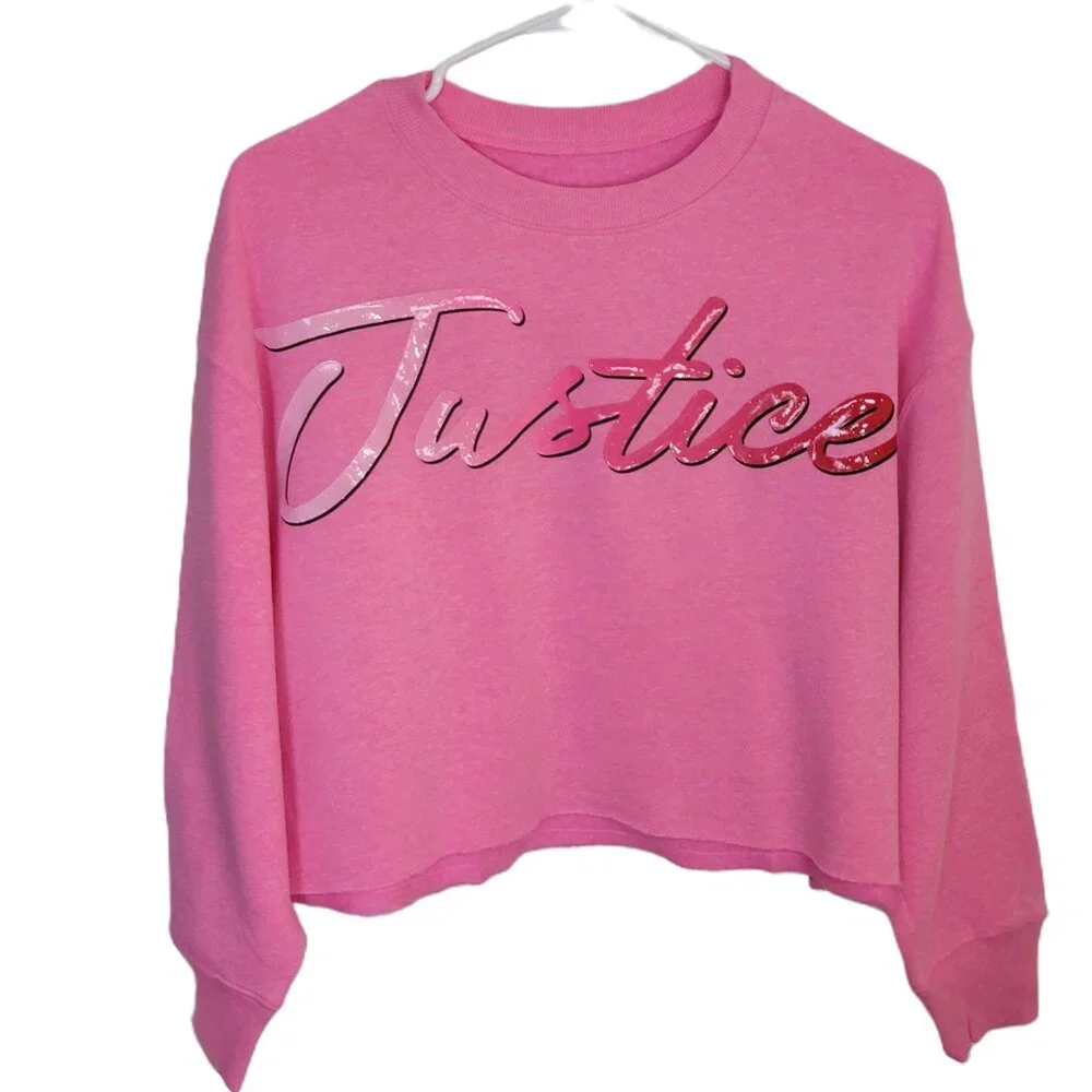 Justice Graphic Logo Cropped Sweatshirt Pink Girls Medium Ragged Edge Pullover